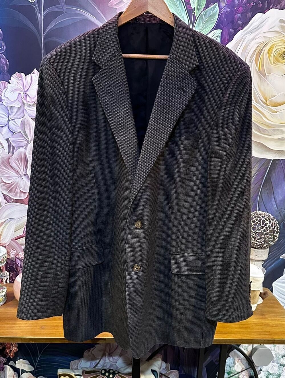 Nordstrom Joseph Abboud Silk Wool 46L Men's Blazer Micro Check Sport Coat Gray